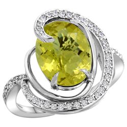 Natural 6.53 ctw lemon-quartz & Diamond Engagement Ring 14K White Gold - REF-70A6V