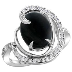 Natural 2.54 ctw onyx & Diamond Engagement Ring 14K White Gold - REF-65M8H