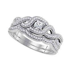 0.33 CTW Princess Diamond Woven Crossover Bridal Ring 10KT White Gold - REF-49K5W