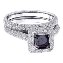 1.25 CTW Princess Black Color Diamond Bridal Ring 14KT White Gold - REF-85H4M