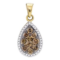 0.81 CTW Brown Color Diamond Teardrop Pendant 10KT Yellow Gold - REF-30H2M