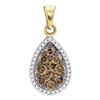 Image 1 : 0.81 CTW Brown Color Diamond Teardrop Pendant 10KT Yellow Gold - REF-30H2M