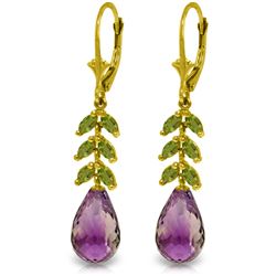 Genuine 11.20 ctw Amethyst & Peridot Earrings Jewelry 14KT Yellow Gold - REF-56P2H