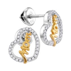 0.30 CTW Diamond Heart Mom Screwback Earrings 10KT Two-tone Gold - REF-20M9H