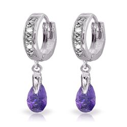 Genuine 1.37 ctw Amethyst & Diamond Earrings Jewelry 14KT White Gold - REF-34Z3N