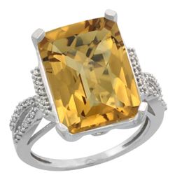 Natural 12.14 ctw Whisky-quartz & Diamond Engagement Ring 14K White Gold - REF-62R2Z