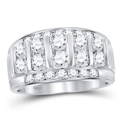 1.97 CTW Mens Channel-set Diamond Wedding Ring 14KT White Gold - REF-194N9F