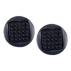 0.15 CTW Mens Black Color Diamond Circle Cluster Stud Earrings 10KT White Gold - REF-14M9H