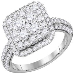 1.63 CTW Diamond Square Cluster Bridal Engagement Ring 14KT White Gold - REF-179H9M