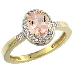 Natural 0.75 ctw Morganite & Diamond Engagement Ring 14K Yellow Gold - REF-33F7N