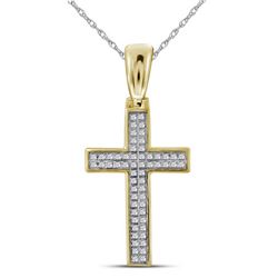 0.15 CTW Mens Diamond Small Cross Charm Pendant 10KT Yellow Gold - REF-25F4N