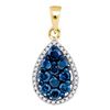 Image 1 : 0.81 CTW Blue Color Diamond Teardrop Cluster Pendant 10KT Yellow Gold - REF-32Y9X