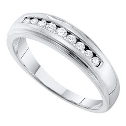0.25 CTW Mens Channel-set Diamond 5mm Wedding Ring 10KT White Gold - REF-31X4Y