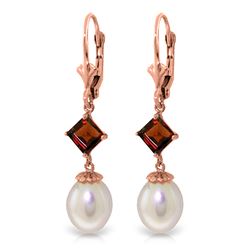 Genuine 9.5 ctw Pearl & Garnet Earrings Jewelry 14KT Rose Gold - REF-24P4H