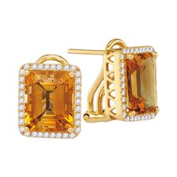 0.32 CTW Cushion Citrine Solitaire Diamond French-clip Earrings 14KT White Gold - REF-94W4K