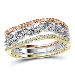 0.21 CTW Diamond Stackable Rope Floral Ring 10KT Tri-Tone Gold - REF-30W2K