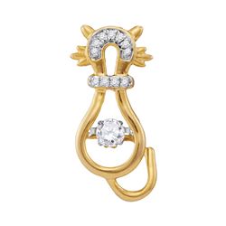 0.20 CTW Diamond Kitty Cat Twinkle Moving Pendant 10KT Yellow Gold - REF-25W4K