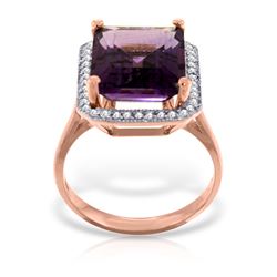 Genuine 5.8 ctw Amethyst & Diamond Ring Jewelry 14KT Rose Gold - REF-82Y2F
