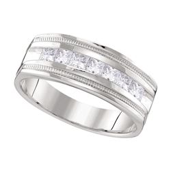 0.99 CTW Mens Diamond Single Row Milgrain Wedding Ring 10KT White Gold - REF-142H4M