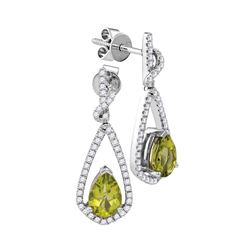 1.94 CTW Pear Natural Peridot Diamond Dangle Earrings 14KT White Gold - REF-89H9M