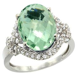 Natural 5.89 ctw green-amethyst & Diamond Engagement Ring 14K White Gold - REF-88X8A