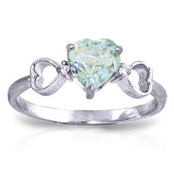 Genuine 0.96 ctw Aquamarine & Diamond Ring Jewelry 14KT White Gold - REF-44X3M