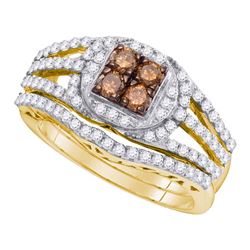 1 CTW Cognac-brown Color Diamond Bridal Ring 10KT Yellow Gold - REF-75X2Y