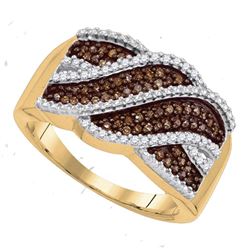 0.35 CTW Cognac-brown Color Diamond Crossover Ring 10KT Yellow Gold - REF-26Y9X