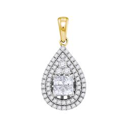1.01 CTW Princess Diamond Teardrop Cluster Pendant 14KT Yellow Gold - REF-89H9M