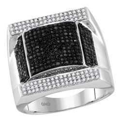 1.08 CTW Mens Black Color Diamond Domed Rectangle Cluster Ring 10KT White Gold - REF-97W4K