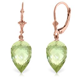 Genuine 19 ctw Green Amethyst Earrings Jewelry 14KT Rose Gold - REF-35M9T