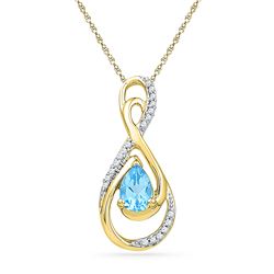 0.80 CTW Oval Created Blue Topaz Solitaire Diamond Teardrop Pendant 10KT Yellow Gold - REF-18M2H