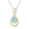 Image 1 : 0.80 CTW Oval Created Blue Topaz Solitaire Diamond Teardrop Pendant 10KT Yellow Gold - REF-18M2H