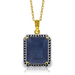 Genuine 6.6 ctw Sapphire & Black Diamond Necklace Jewelry 14KT Yellow Gold - REF-100N6R