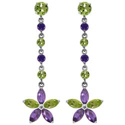 Genuine 4.8 ctw Peridot & Amethyst Earrings Jewelry 14KT White Gold - REF-56F8Z