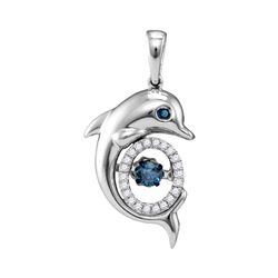 0.25 CTW Blue Color Diamond Dolphin Moving Twinkle Pendant 10KT White Gold - REF-34F4N