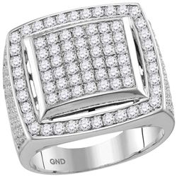 3.1 CTW Mens Prong-set Diamond Square Cluster Ring 10KT White Gold - REF-224M9H