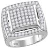 Image 1 : 3.1 CTW Mens Prong-set Diamond Square Cluster Ring 10KT White Gold - REF-224M9H