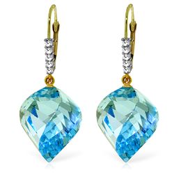 Genuine 28 ctw Blue Topaz & Diamond Earrings Jewelry 14KT Yellow Gold - REF-87A7K