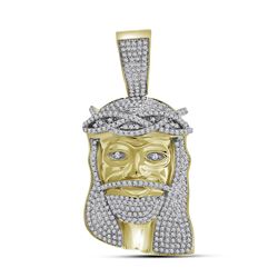 1.35 CTW Mens Diamond Jesus Head Pendant 10KT Yellow Gold - REF-89F9N