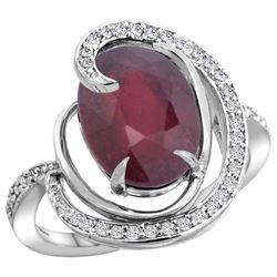 Natural 5.73 ctw ruby & Diamond Engagement Ring 14K White Gold - REF-78A7V