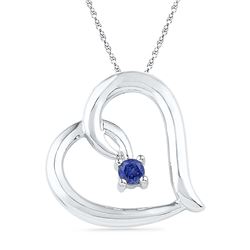 0.12 CTW Created Blue Sapphire Heart Love Pendant 10KT White Gold - REF-12N2F