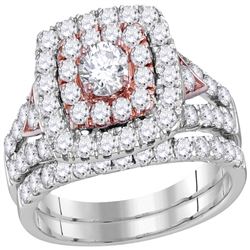 2 CTW Diamond Double Halo Rose-tone Bridal Engagement Ring 14KT White Gold - REF-187K4W