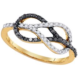 0.32 CTW Black Color Diamond Infinity Lasso Loop Ring 10KT Yellow Gold - REF-22H4M