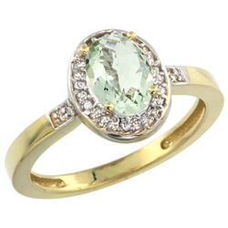 Natural 1.08 ctw Green-amethyst & Diamond Engagement Ring 14K Yellow Gold - REF-31A3V