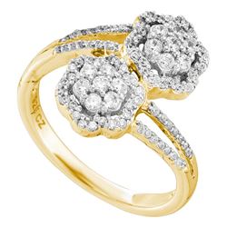 0.47 CTW Diamond Double Bypass Flower Cluster Ring 14KT Yellow Gold - REF-61H3M