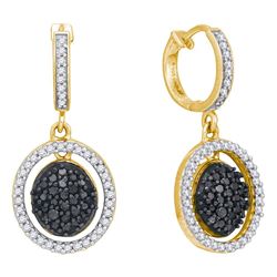 0.75 CTW Black Color Diamond Oval Dangle Earrings 10KT Yellow Gold - REF-44K9W