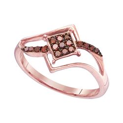 0.15 CTW Red Color Diamond Diagonal Square Cluster Ring 10KT Rose Gold - REF-12N8F