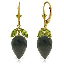 Genuine 25.5 ctw Black Spinel & Peridot Earrings Jewelry 14KT Yellow Gold - REF-49Z3N