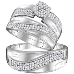 0.55 CTW His & Hers Diamond Cluster Matching Bridal Ring 10KT White Gold - REF-59W9K